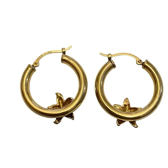 Carla 14K Yellow Gold Sea Star Starfish Hoop Earrings 2.5g
